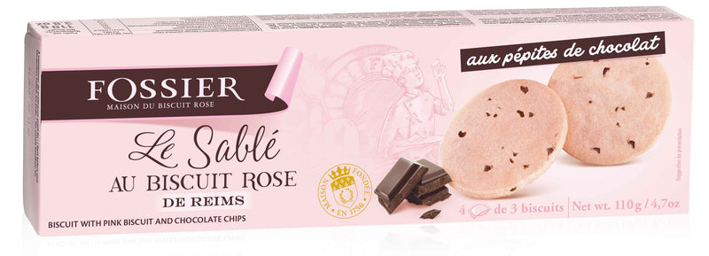 Rosa Buttersandgebäck mit Schokosplittern (Le Sablé au Biscuit Rose) 110 g - Maison Fossier