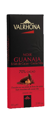 Zartbitter-Schokoladentafel 'Guanaja' mit Kakaobohnensplitter und 70% Kakao 85 g - Valrhona
