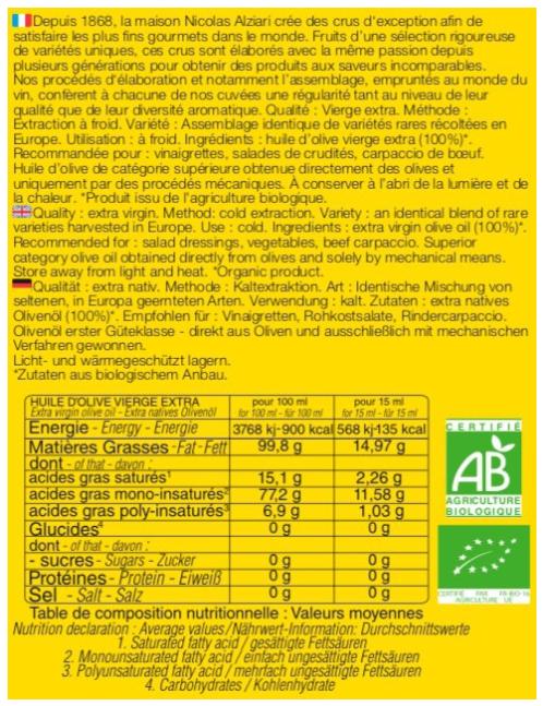 Bio Olivenöl Cuvée Pauline 250 ml - N. Alziari / DE-ÖKO-006