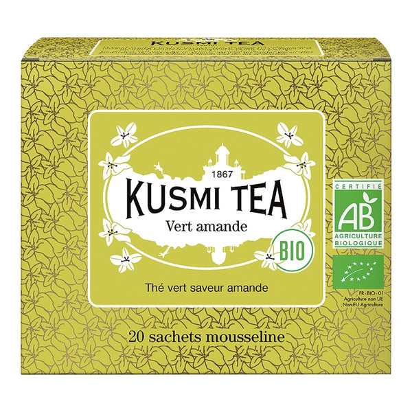 Bio Grüner Tee 'Thé vert à l'amande' mit Mandel in der 44 g Pappschachtel (einzelne Teebeutel) - Kusmi Tea / DE-ÖKO-006