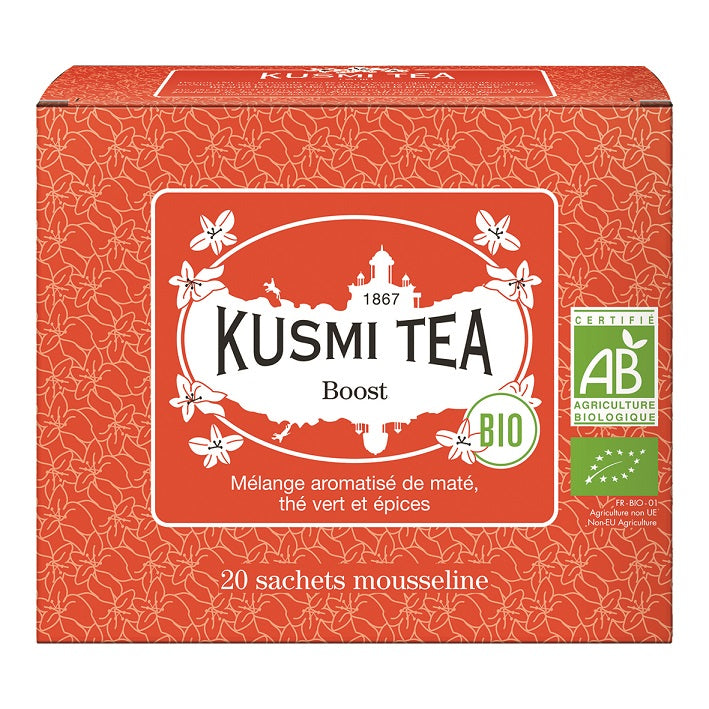Bio Mate-Teemischung 'Boost' mit grünem Tee und Gewürzen in der 44 g Pappschachtel (einzelne Teebeutel) - Kusmi Tea / DE-ÖKO-006