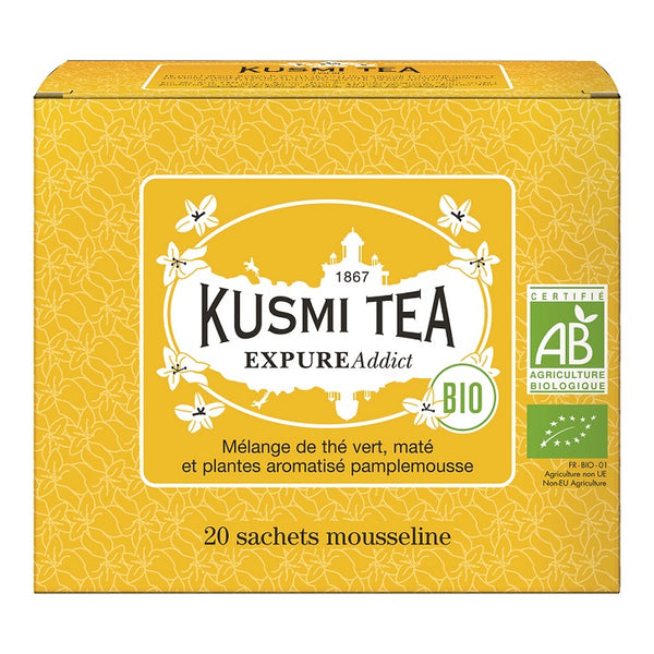 Bio Grüner Tee 'Expure Addict' mit Mate, Rooibos, Grapefruit und Kräutern in der 44 g Pappschachtel (einzelne Teebeutel) - Kusmi Tea / DE-ÖKO-006
