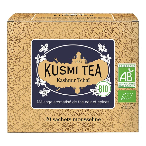 Bio Schwarzer Tee 'Kashmir Tchai' mit Gewürzen in der 44 g Pappschachtel (einzelne Teebeutel) - Kusmi Tea / DE-ÖKO-006