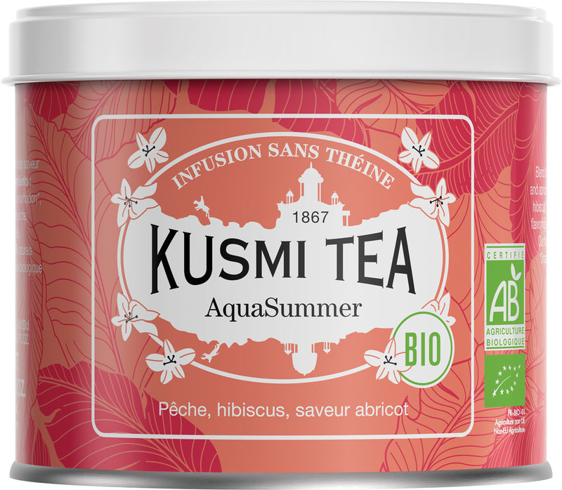 Teemischung 'Aqua Summer' aus Hibiskus, Apfel, Hagebutte und Pfirsich in der 100 g Metalldose - Kusmi Tea