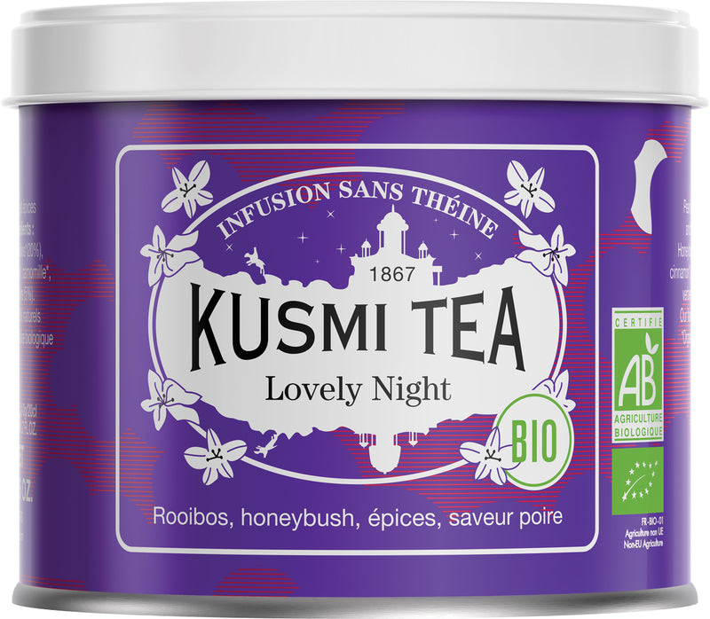 Teemischung 'Lovely Night' aus Rooibos, Honigbusch, Lindenblüten und Eisenkraut in der 100 g Metalldose - Kusmi Tea