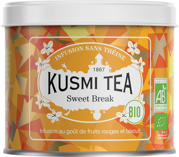 Bio Teemischung 'Sweet Break' aus Hibiskus, Pflanzen, roten Früchten und Biskuit in der 100 g Metalldose - Kusmi Tea / DE-ÖKO-006