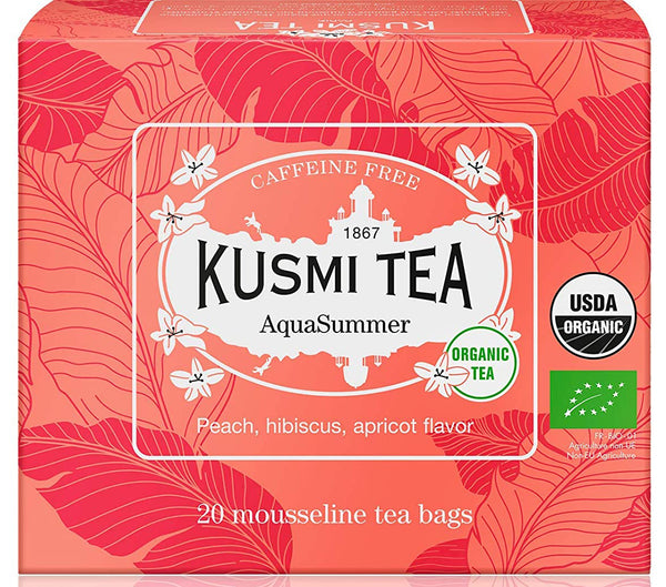 Bio Teemischung 'Aqua Summer' aus Hibiskus, Apfel, Hagebutte und Pfirsich in der 44 g Pappschachtel (einzelne Teebeutel) - Kusmi Tea / DE-ÖKO-006