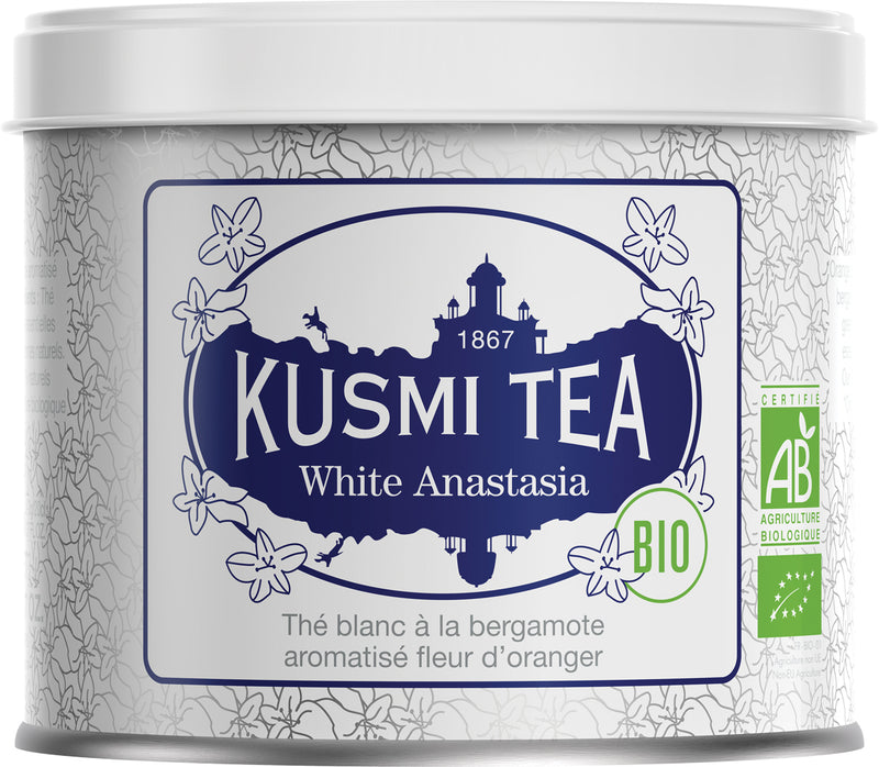 Weißer Tee 'Anastasia Blanc' mit Bergamotte, Zitrone und Orangenblüte in der 90 g Metalldose - Kusmi Tea