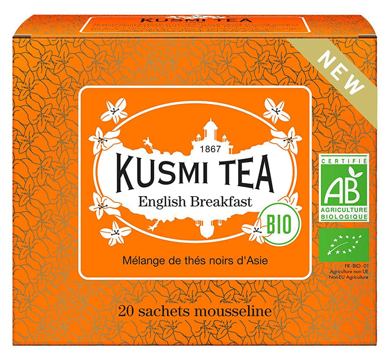 Bio Schwarzer Tee 'English Breakfast' aus Ceylon und Assam in der 40 g Pappschachtel (einzelne Teebeutel) - Kusmi Tea / DE-ÖKO-006
