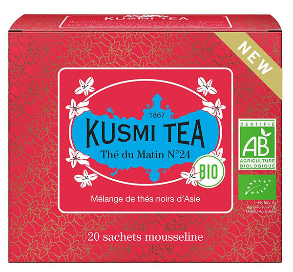Bio Schwarzer Tee 'Thé du Matin N°24' aus Ceylon in der 40 g Pappschachtel (einzelne Teebeutel) - Kusmi Tea / DE-ÖKO-006