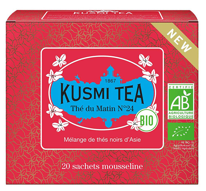 Bio Schwarzer Tee 'Thé du Matin N°24' aus Ceylon in der 40 g Pappschachtel (einzelne Teebeutel) - Kusmi Tea / DE-ÖKO-006