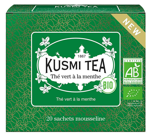 Grüner Tee 'Thé vert à la menthe' mit Minze in der 40 g Pappschachtel (einzelne Teebeutel) - Kusmi Tea