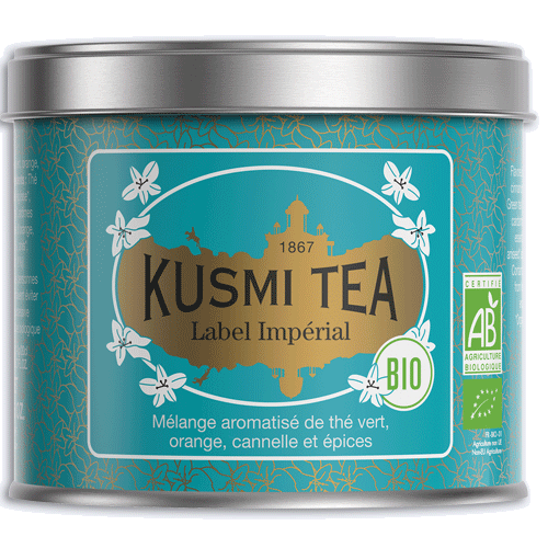 Bio Grüner Tee 'Imperial Label' mit Orangenschalen, Zimt und Gewürzen in der 100 g Metalldose - Kusmi Tea / DE-ÖKO-006