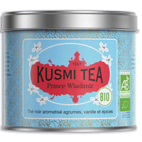 Bio Schwarzer Tee 'Prince Wladimir' mit Zitrusfrüchten, Vanille und Gewürzen in der 100 g Metalldose - Kusmi Tea / DE-ÖKO-006