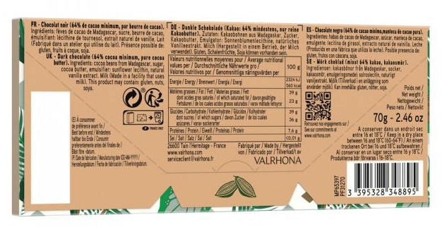 Zartbitter-Schokoladentafel 'Manjari' mit 64% Kakao 70 g - Valrhona