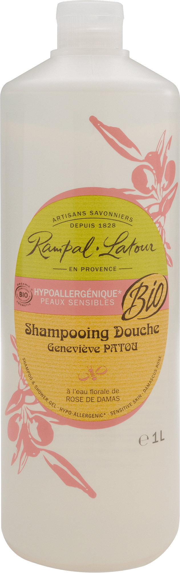 Bio Dusch-Shampoo Damaskus Rose (hypoallergen) 1 Liter - Rampal Latour