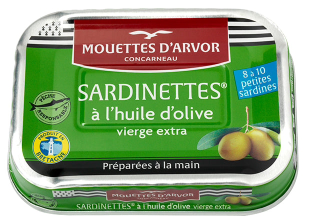 Sardinettes (kleine Sardinen) in Olivenöl 100 g Dosenkonserve - Les Mouettes d'Arvor