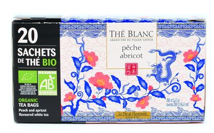 Weißer Bio Bai Mu Dan Tee mit Aromen von Pfirsich und Aprikose (Thé blanc pêche abricot) in Pappschachtel 28 g - Terre d'Oc