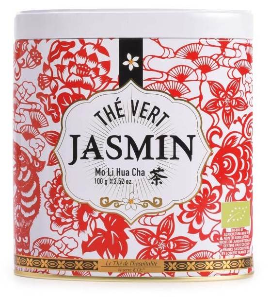 Grüner Tee mit Jasminblüten (Thé vert au jasmin) in dekorativer Metalldose 100 g - Terre d'Oc
