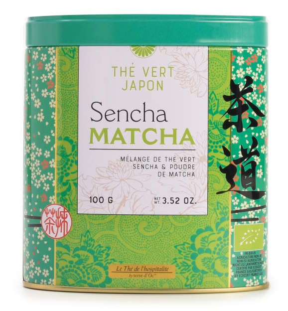 Bio Grüner Sencha Tee mit Matcha (Thé vert Sencha Matcha) in dekorativer Metalldose 100 g - Terre d'Oc / DE-ÖKO-006