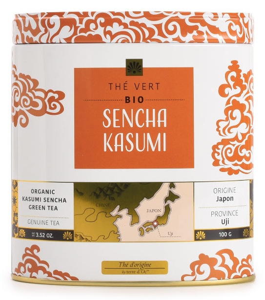 Bio Grüner Tee mit Liköraromen (Sencha Kasumi) in dekorativer Metalldose 100 g - Terre d'Oc / DE-ÖKO-006